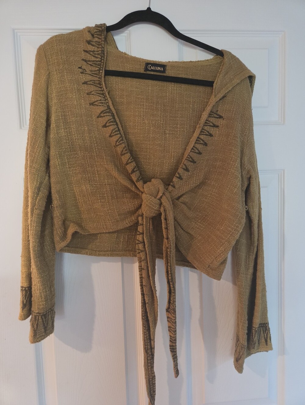 Calluna Mustard Tie-Front Hooded Knit Top